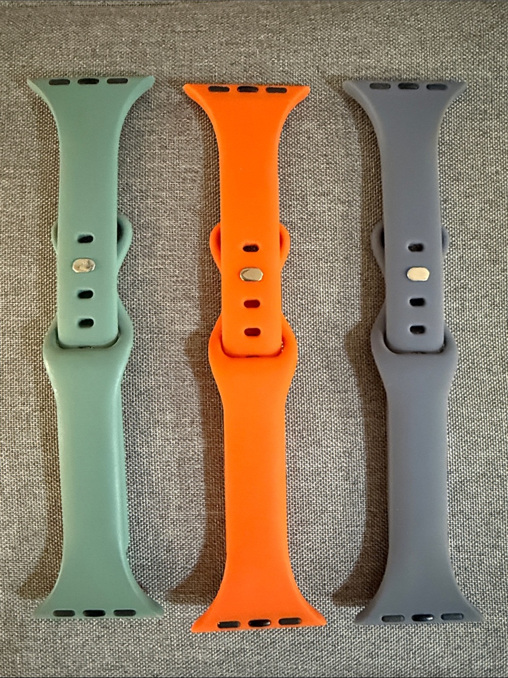 Silicone Watch Bands Trio — Sage Green, Bright Orange, Slate Gray